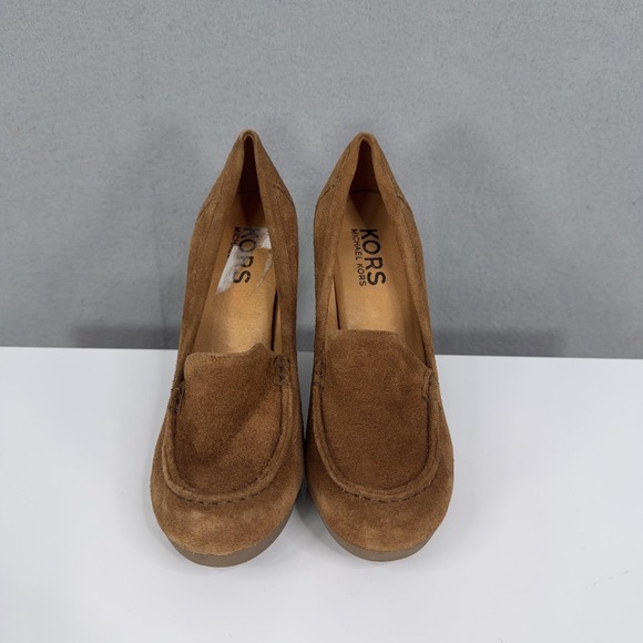 Michael Kors Shoes Womens Size 9 Brown Suede Loafer Pumps Round Toe Cone Heel - Picture 2 of 15